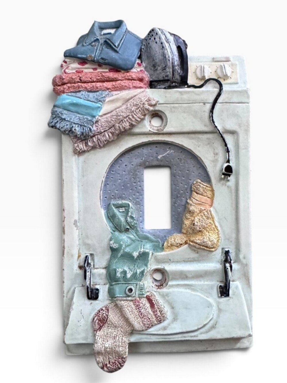Vintage Hand Painted Ceramic Laundry Light Switch Plate Cover Washing Machine